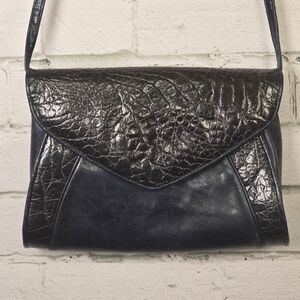 SHARIF Black And Navy Embossed Leather Crocodile Pattern Crossbody EUC